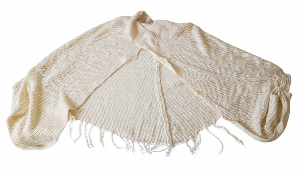 Women’s Cream Cable Knit Cape Poncho Fringe Button Front Boho Unbranded